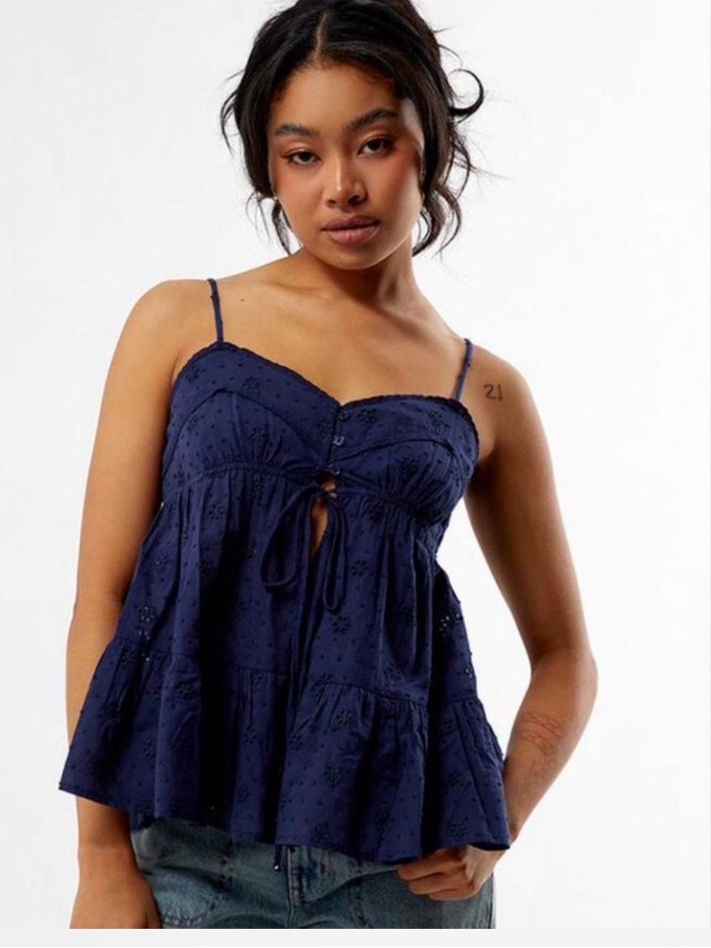 PacSun Navy Eyelet Tie-Front Cami Tank
